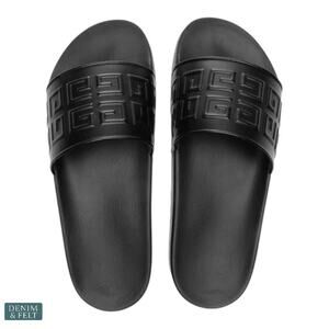 Givenchy Slide 4G Flat Sandals Black Lambskin Leather Logo Italy Size 38